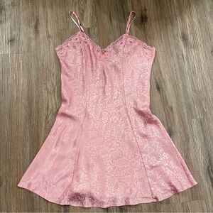 Vtg Adonna Slip Dress Women’s Large Pink Floral Lace Mini Coquette USA Sabrina